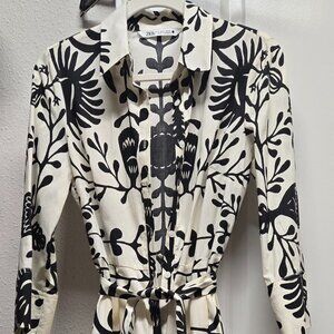 Zara Black and White Midi Shirt Dress